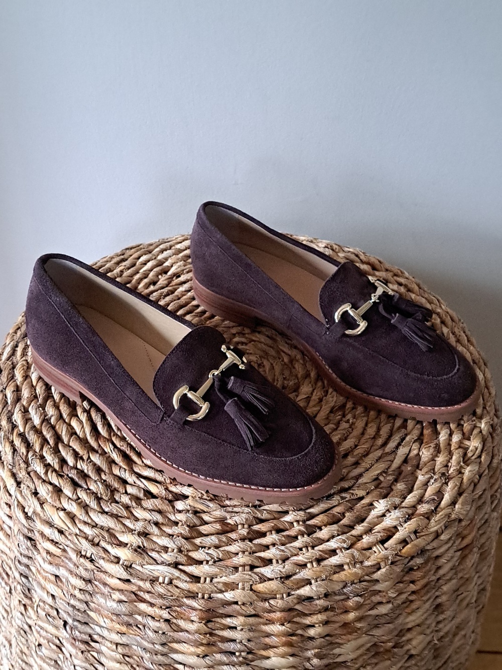 NWOT Talbots Womens Preppy Cassidy‎ Brown Suede Tassel/Gold Horsebit Loafers 8